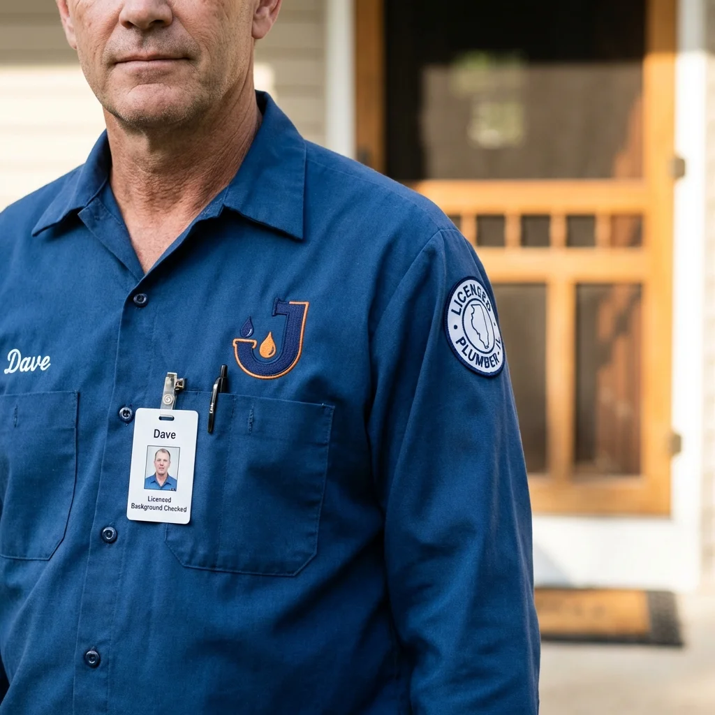 Licensed plumber showing ID badge in Santa Isabel, PR