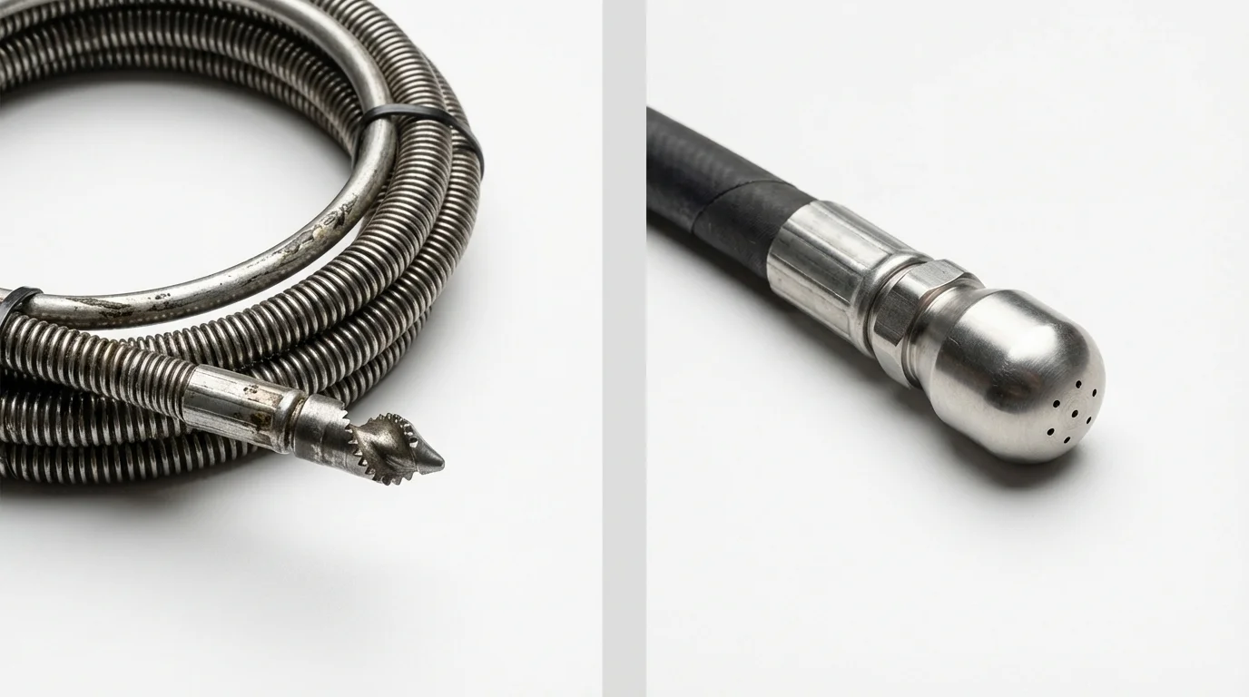 Drain snake cable and hydro jetting nozzle used for drain cleaning in Santa Isabel, PR